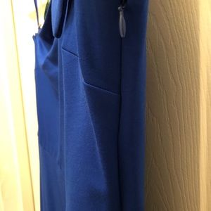 Cocktail length royal blue one shoulder dress